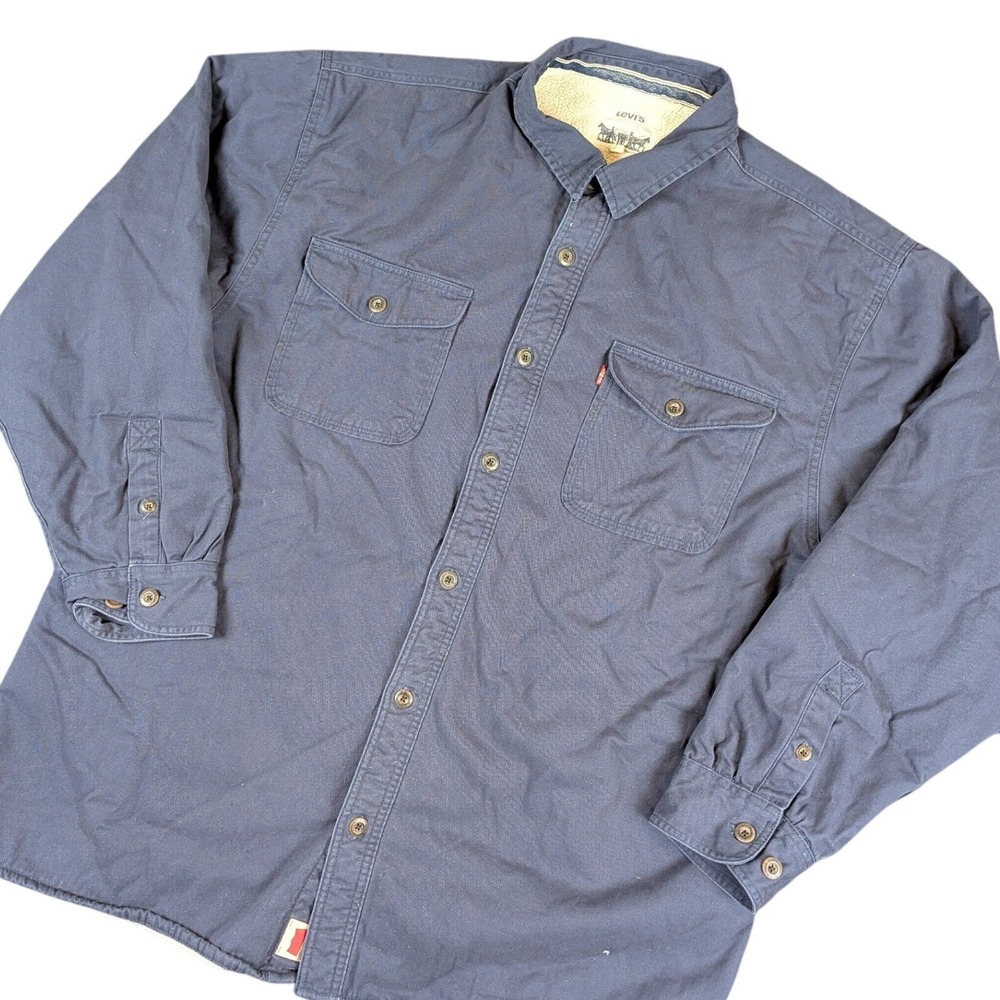 Levis Mens XXL Navy Blue Sherpa Lined Shirt Jacket Shacket Fleece Lined Heavy
